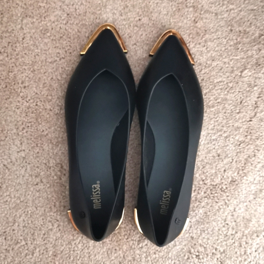 melissa black flat with gold details